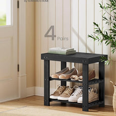 SONGMICS Shoe Rack Bench, 3-Tier Bamboo Shoe Storage Organizer, Entryway Bench, Holds Up to 286 lb, 11.3 x 19.7 x 17.8 Inches, for Entryway Bathroom Bedroom, Ink Black ULBS001B01