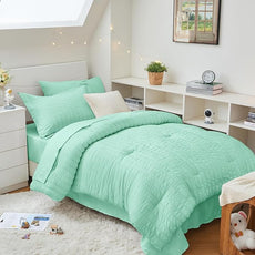 HYMOKEGE Mint Green Twin XL Comforter Set Seersucker 5 Pieces, All Season Luxury Bed in a Bag for Bedroom, Bedding Set with Comforter, Sheets, Pillowcase & Sham