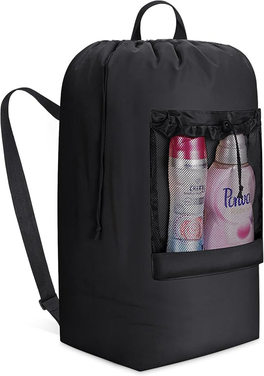 Lifewit 120L Laundry Bag, Extra Large Laundry Backpack with Shoulder Straps and Mesh Pocket for Laundromat, Heavy Duty Laundry Bag Backpack for Dirty Clothes for College Dorm/Travel/Apartment, Black