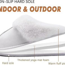 KuaiLu Womens Fluff Dual Memory Foam Slippers Ladies Cozy Arch Support Warm Scuff Slippers Slip on Comfy Winter House Shoes with Non-Slip Indoor Outdoor Hard Sole