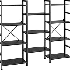 SUPERJARE Triple 4 Tier Bookshelf, Bookcase with 11 Open Display Shelves, Wide Book Shelf Book Case for Home & Office, Black