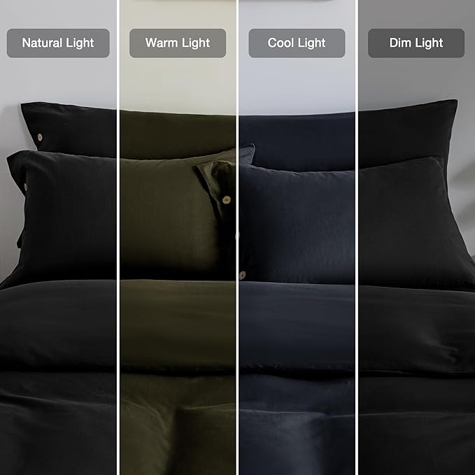 JELLYMONI Pure Black 100% Washed Cotton King Pillowcases Set, 2 Pack Luxury Soft Breathable Pillow Covers with Button Closure(Pillows are not Included) (Standard(20"×26"), Pure Black)