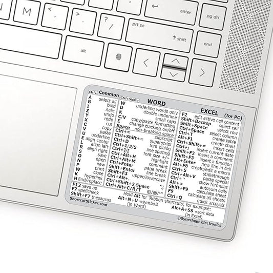 SYNERLOGIC Microsoft Word/Excel (for Windows) Reference Guide Keyboard Shortcut Sticker, Laminated, No-Residue Vinyl (White/Small, Pack of 5)