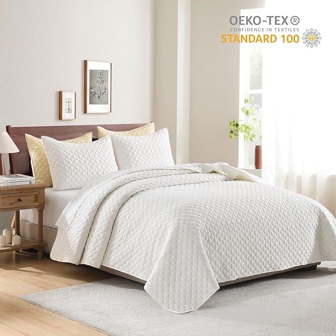 HORIMOTE HOME Cream Quilt Twin Size, Lightweight Quilt for Summer Ultra-Soft Microfiber Modern Style Quilted Clouds Pattern Bedspread Quit Set 2 Pieces (1 Quilt and 1 Pillow Sham)