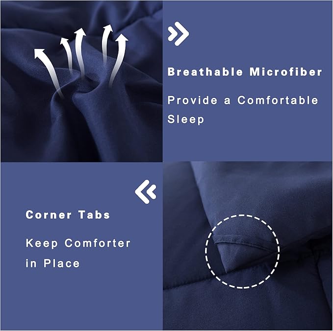 DOWNCOOL Blue Full Size Comforter Set - All Season Bedding with 2 Pillowcases - 3 Pieces - Down Alternative Comforter Set