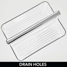 mDesign Plastic Shower Caddy Storage Organizer Utility Tote, Divided Basket Bin - Metal Handle for Bathroom, Dorm, Kitchen, Holds Soap, Shampoo, Conditioner - Aura Collection - Clear/Chrome