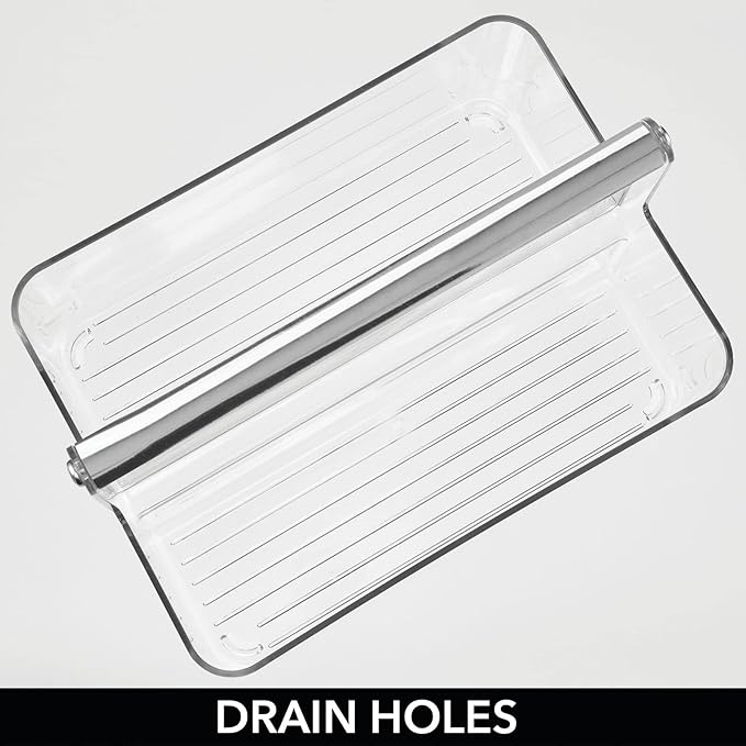 mDesign Plastic Shower Caddy Storage Organizer Utility Tote, Divided Basket Bin - Metal Handle for Bathroom, Dorm, Kitchen, Holds Soap, Shampoo, Conditioner - Aura Collection - Clear/Chrome