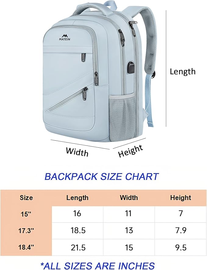 MATEIN 18 Inch Laptop Backpack for Women, TSA Approved Laptop Rucksack Large Capacity 50 L, Anti Theft Backpack with Comfortable Shoulder Straps for College Work Travel, Haze Blue