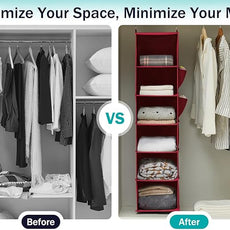 YOUDENOVA Hanging Closet Organizer and Storage, 6-Shelf Closet Hanging Storage Shelves, Dark Red