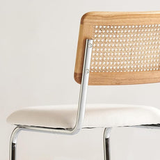 Natural Rattan Counter Height Stools Set of 3 with Solid Wood Back, 24 Inch Mid Century Modern Cesca Bar Stools, White Upholstery Boho Stool for Kitchen Counter with Metal Legs