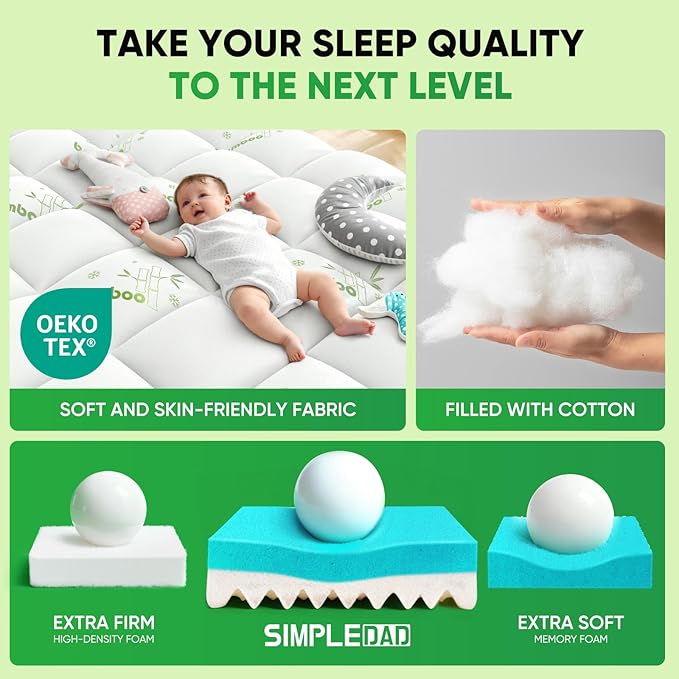 King Mattress Topper, 3 in 1 Memory Foam Mattress Topper for Back Pain, 2" Fluffy Cooling Mattress Toppers King Breathable Viscose Made from Bamboo and 2.5" Dual Firmness Gel Memory Foam.