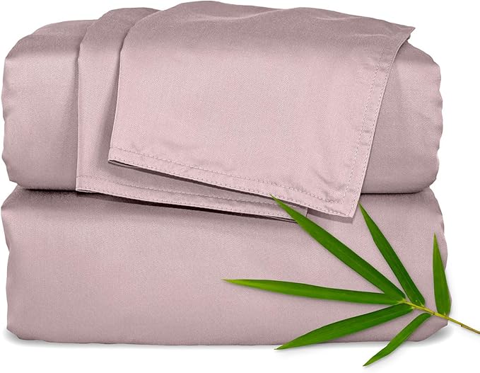Pure Bamboo Queen Sheets, Genuine 100% Organic Viscose Derived from Bamboo Bed Sheet Set, Luxuriously Soft & Cooling, Double Stitching, 2 Year Quality Promise (Queen, Dusty Pink)