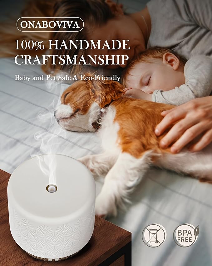 Essential Oil Diffuser, 280ml Ceramic Aromatherapy Diffuser for Large Room, 2.4MHz Ultrasonic Cool Mist Diffuser Oil Machine, Quiet & Intelligent Aroma Diffuser for Home Office SPA Yoga