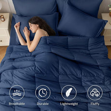 JOLLYVOGUE California King Comforter Set, Ultra-Soft Bed in a Bag Cal King Size 7 Pieces, Oeko-TEX Certified Bedding Set with Down Alternative Comforter, Sheets, Pillowcases & Shams, Navy