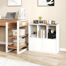 GOFLAME 3 Cube Bookcase with Doors, 3-Tier Cubby Book Shelf with 3 Open Compartments, Cabinet, Wooden Small Display Shelf, Freestanding Cubic Storage Organizer for Living Room, Study (2,White)