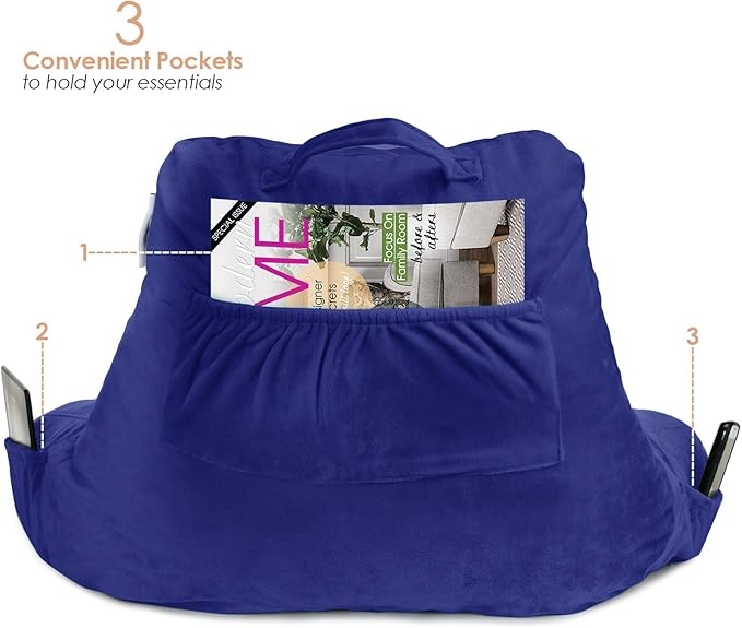 Nestl Reading Pillow for Kids & Teens with Shredded Memory Foam, Backrest Pillows for Reading, Watching, and Gaming, Use on The Couch, Bed, or Floor, Adjustable Support with Washable Cover Royal Blue