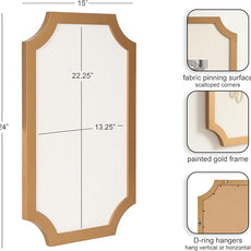 Kate and Laurel Holbrook Glam Framed Scallop Fabric Pinboard, 15 x 24, Gold, Decorative Modern Scalloped Bulletin Board for Use as Vision Board or Wall Organization