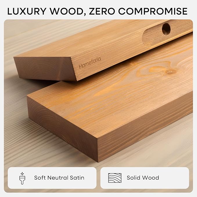 Homeforia 48 inch Golden Oak Floating Shelf, High End Solid Real Wood 48inch Small Floating Shelves for Wall Mounted, Oak Wooden 48in Floating Shelves, Heavy Duty Bracket, 48 X 6.5 X 1.75 in, Set of 2