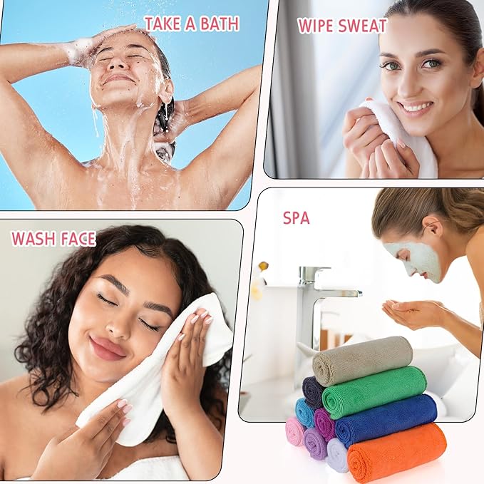 Newwiee 40 Pcs Wash Cloth Bulk Cotton Bath Hand Face Washcloths Soft Quick Drying Towel for Women Bathroom Washing Body Viscose Fiber Multipurpose Fingertip Rags(Bright Color,10 x 10 Inch)