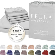 Bella Coterie 6 Piece Luxury Bamboo Viscose Queen Size Sheet Set | 100% Organically Grown | Cooling for Hot Sleepers | 18
