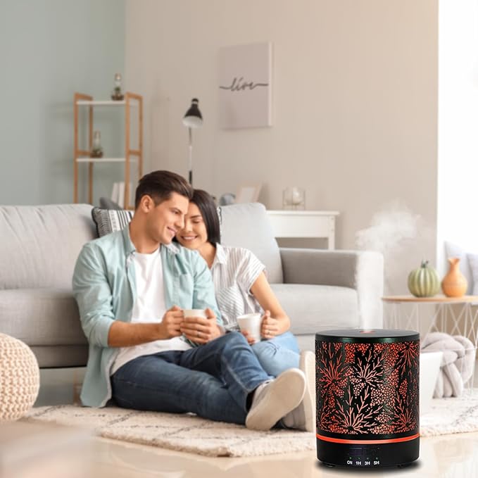 Essential Oil Diffuser Metal Aromatherapy Oil Diffusers for Large Room,Maple Leaf Pattern Ultrasonic Cool Mist Diffuser with Waterless Auto Shut-Off Protection,for Home Office,300ML