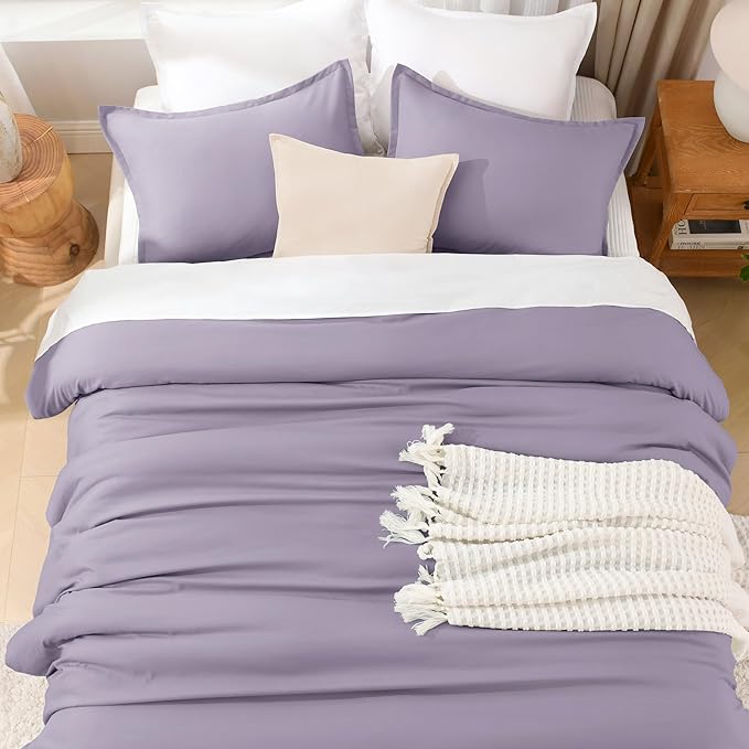 Litanika Comforter Set, Lightweight Solid Bedding Comforter Set, Fluffy Down Alternative Bed Set, Grayish Purple, King