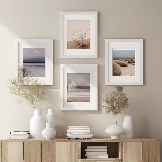 16x20 Picture Frame with Mat for 11x14 Set of 3, Rustic White Wood Grain 16x20 Frames for Wall Mounting (3 Pack, White)