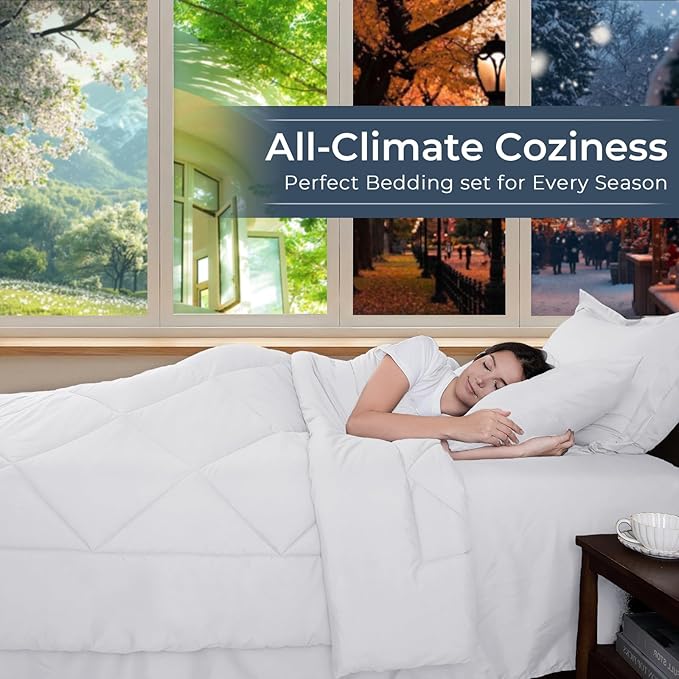HEVUMYI White California King Comforter Set - 7-Piece All Season Bed in a Bag Cal King, Ultra Soft Bedding Set with Comforter, Flat Sheet, Fitted Sheet, Pillowcases, Pillow Shams