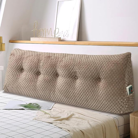 Large Triangular Headboard Wedge Pillow Soft and Supportive Headboard Backrest Positioning Support Bolster Cushion, Bed Wedge Pillow with Removable Cover(Brown,Twin,39x8x20inch)