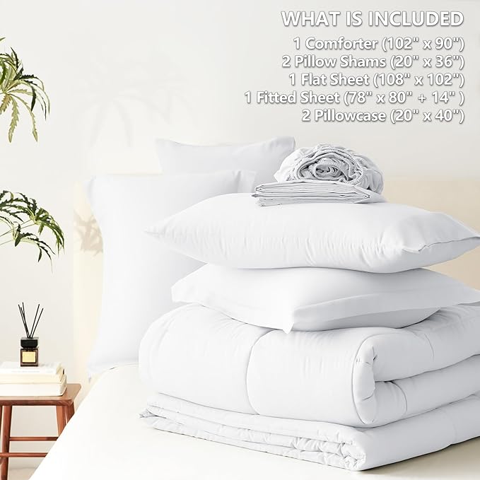 CozyLux King Size Comforter Set White - 7 Pieces Bed in a Bag King, Okeo-Tex Certifited Bedding Set, All Season Soft Bed Set with Down Alternative Comforter, Sheets, Pillowcases & Pillow Shams