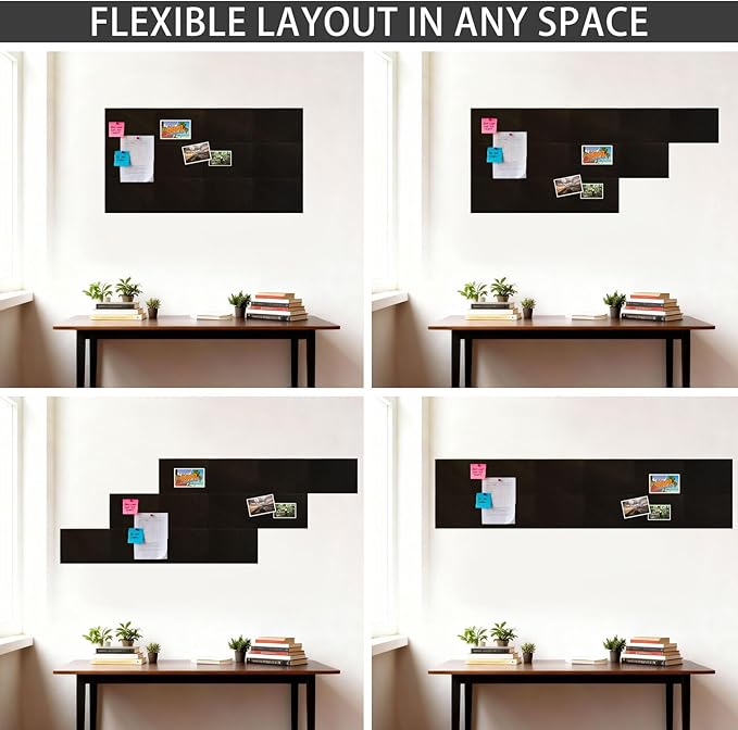 12 Pack Cork Boards for Walls, 48" x 24" Large Felt Wall Tiles, Black Bulletin Board Paper with Safe Removable Adhesive Tabs, Pin Corkboard for Office Home Decor