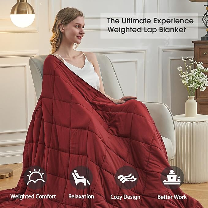 Red Weighted Blanket for Adults 15lbs, 48"x72", Twin Full Size Cooling Heavy Throw Blanket for 120-160lbs, Microfiber Soft Thick Big Blankets Weighted Comforter Breathable Gift for Sleeping