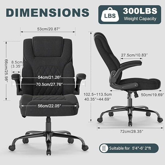 AnyGod Ergonomic Computer Desk Chairs with Flip-up Armrests, Lumbar Support, High Back, 360° Swivel and Rocking Function for Home Office