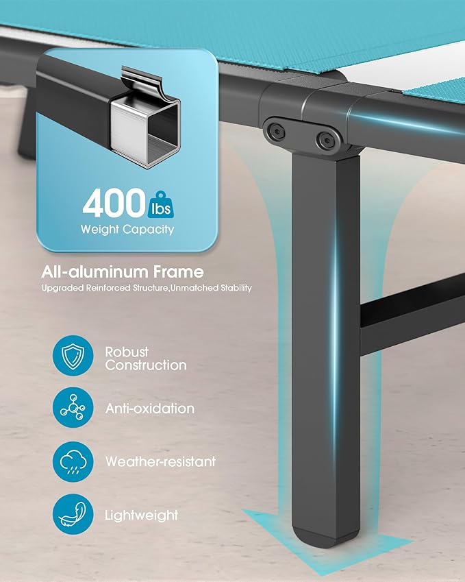 Ciokea Upgraded Aluminum Outdoor Lounge Chair - No Assembly Needed, Foldable Patio Chaise Lounge with 5 Adjustable Positions, Reinforced Frame for Extra Durability, Pool Beach Lounge Chair,Lake Blue