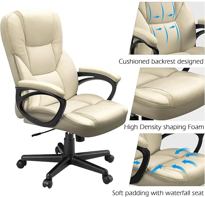 Furmax Office Executive Chair High Back Adjustable Managerial Home Desk Chair,Swivel Computer PU Leather Chair with Lumbar Support (Khaki)