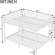 Queen Over Queen Metal Bunk Bed, Heavy Duty Bunk Bed with 2 Ladders, Space Saving Bed for Teens and Adults. Bunk Beds with Full Length Guardrail, White