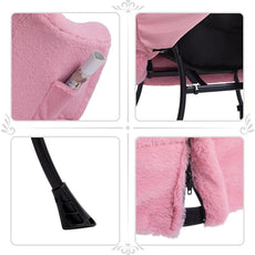 HollyHOME Lazy Chair with Foldable Ottoman, Accent Comfy Lounge Armchair and Folding Footrest Stool, Leisure Sofa Reading Chair and Footstool for Living Room, Bedroom, Dorm,Faux Fur Pink