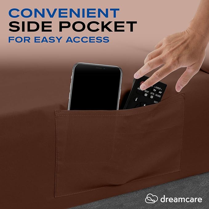 DREAMCARE Full Size Sheets Set - 4 Pcs Cooling Bed Sheets with Up to 15" Deep Pockets - Soft, Long-Lasting 100% Brushed Polyester with Side Pocket (Mocha Brown) DREAMCARE