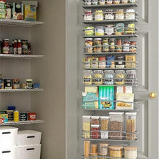 Moforoco Grey 9-Tier Over The Door Pantry Organizer, Pantry Organization and Storage, Black Hanging Basket Wall Spice Rack Seasoning Shelves