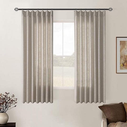 Burlywood Birch Pinch Pleated Linen Curtains 2 Panels for Living Room Bedroom Memory Training Shaped Semi Sheer Pleat Drapes with Hooks Rings Light Filtering Window Curtain 40x54