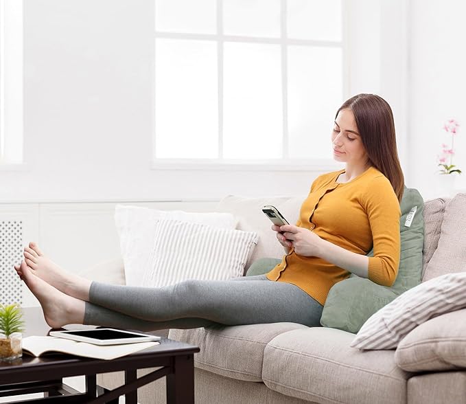 Nestl Reading Pillow with Shredded Memory Foam, Designed for Sitting Up in Bed and Couch, Back and Arms Adjustable Support for Adult & Teens Backrest Pillows for Reading with Washable Cover Sage Green