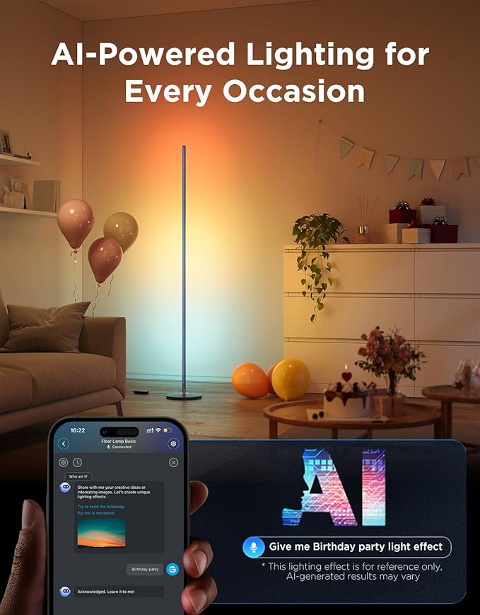 Govee RGBIC Floor Lamp Basic, LED Corner Lamp Works with Alexa, Smart Modern Floor Lamp with Music Sync and 16 Million DIY Colors, Color Changing Standing Lamp for Bedroom Living Room Blue