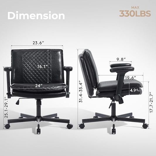 Criss Cross Chair with Flip-Up Arms and Lockable Wheels, Leather Cross Legged Office Desk Chair,Wider 125°Tilting Adjustable Swivel Computer Chair for Home, Apartment, Bedroom,Black 1