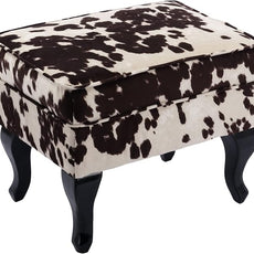 Set of 2 Mid-Century Modern Accent Chair with Ottomans, Velvet Armchair w/Tufted Back/Wood Legs, Upholstered Lounge Arm Chair Single Sofa for Living Room Bedroom, Cow Print