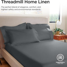 Threadmill 100% Cotton Sheets for Twin XL Size Bed - 600 Thread Count Twin XL Bed Sheets Set with 15” Deep Pocket - Sateen Weave 3-Piece Bedding Set with Cooling Effect, Dark Grey