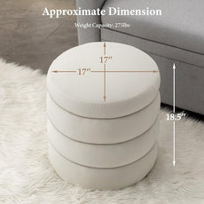 Furniliving Modern Round Ottoman, Soft Bedroom Ottoman Footstool Round Ottomans Stool for Living Room, Bedroom, Makeup Room, White, Velvet
