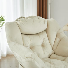 HollyHOME Lazy Chair with Foldable Ottoman, Accent Comfy Lounge Armchair and Folding Footrest Stool, Leisure Sofa Reading Chair and Footstool for Living Room, Bedroom, Dorm,Velvet Beige