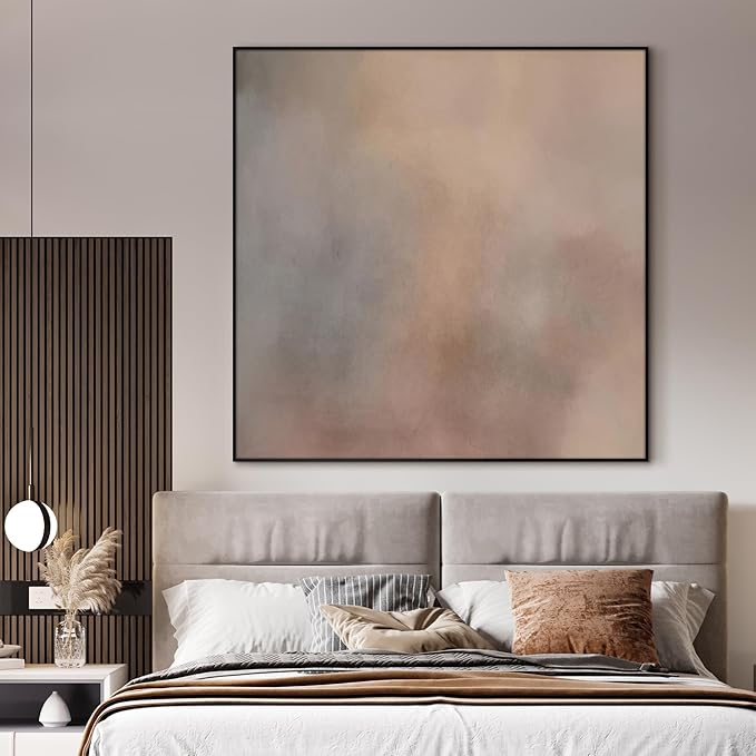 46"x46" XL Framed Wall Art - Minimalist Soft Beige and Gray Abstract (Frame Assembly Required)