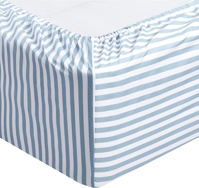 Amazon Basics Lightweight Super Soft Easy Care Microfiber 3 Piece Bed Sheet Set With 14-inch Deep Pockets - Twin, Dusty Blue Pinstripe,Printed AmazonBasics