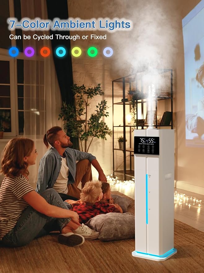 9L/2.4Gal Cool Mist Humidifier, Top Fill Quiet Ultrasonic Humidifiers for Bedroom, Covers 550ft², 60H Runtime, 24H Timer, 7 Colors Light, 4 Mist Modes Humidifier Large Room, Home, Office, White